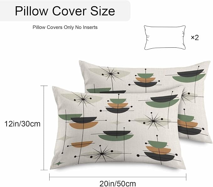 Vandarllin Outdoor Throw Pillows Covers 20x12 inch Set of 2 Waterproof Boho Mid Century Decorative Zippered Cushion Covers for Patio Furniture, Green Orange Geometric Abstract Lumbar Pillowcases