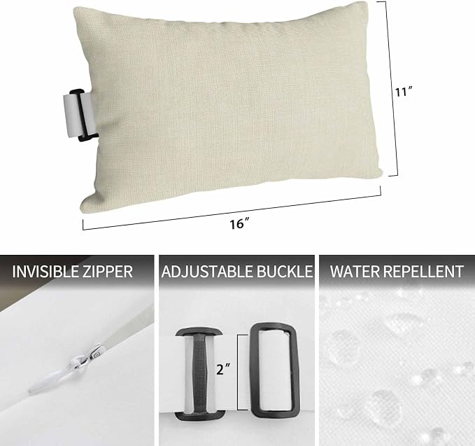 Outdoor Lumbar Pillow Set of 2, Beige Waterproof Beach Headrest Pillow with Inserts, Modern Minimalist Linen Pure Color Recliner Throw Pillows for Patio Furniture, 12 x 20