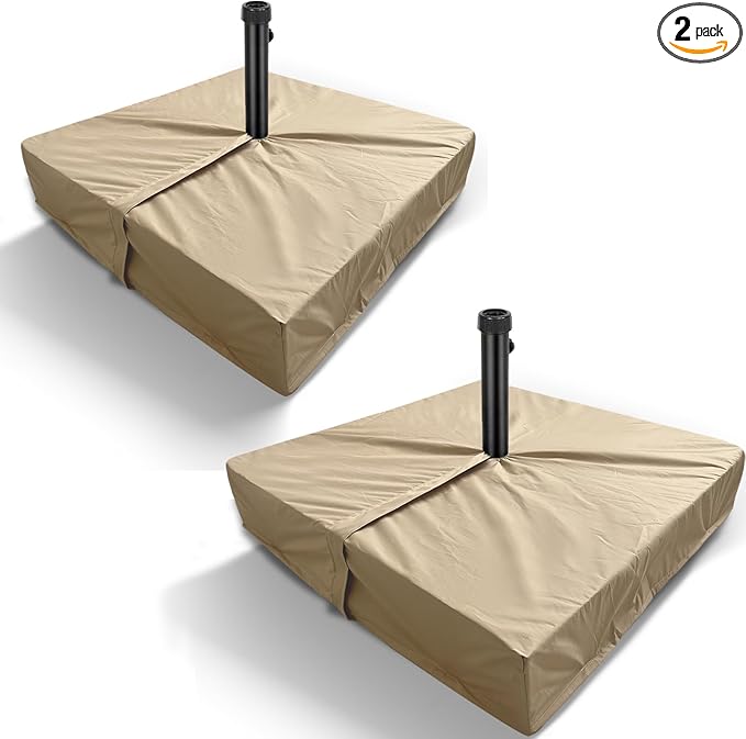 Patio Umbrella Base Cover 2 Pack 600D Polyester Weather-Resistant Waterproof Square Umbrella Base Cover 30"L x 30"W x 5"H Anti-UV Anti-Fade Outdoor Cantilever Umbrellas Stand Base Protect Covers,Beige