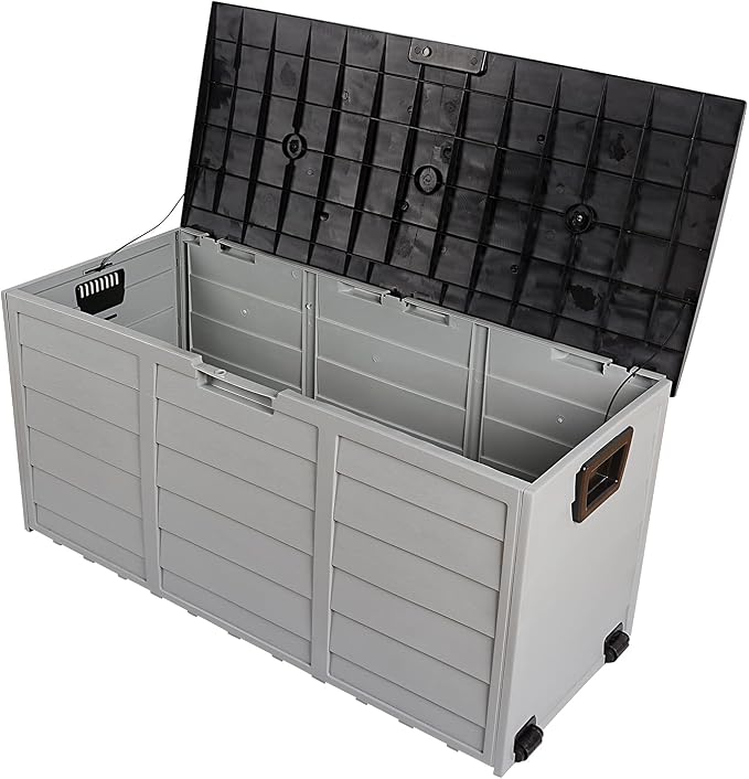 HomVent 75 Gallon Resin Deck Storage Box, Waterproof Outdoor Garden Deck Bin Patio Storage Deck Box with 2 Wheels, Outdoor Storage Container Furniture for Patio, Pool, Garden, Garage (Black)