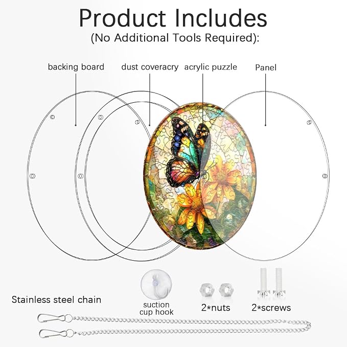 Acrylic Puzzle Suncatcher, Jigsaw Puzzle Sun Catcher, 7.87 in | Butterfly & Flower Acrylic Jigsaw Puzzle, Suncatcher Puzzles Kit Home Garden Decor, Mothers Day Birthday Gifts for Mom, Adult