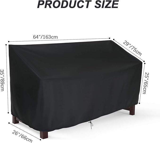 Outdoor Patio Bench Cover - 64 inch Covers for 3 Seat Outside Park Loveseat, Sofa, Glider & Furniture, Waterproof Patio Garden Bench Cover - 64 x 26 x 35 inch