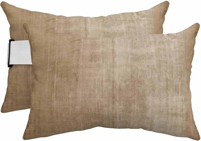 Outdoor Lumbar Pillows 11x16 Set of 2, Vintage Brown Waterproof Throw Pillow Covers with Insert, Modern Abstract Retro Art Decorative Pillowcase Cushion for Couch Sofa Bed
