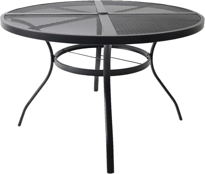 Round Metal Mesh Patio Dining Table for 4, 42" Black Electroplated Steel Outdoor Dining Furniture Table with Umbrella Hole, Rust-Resistant Patio Furniture for Backyard, Porch, Deck
