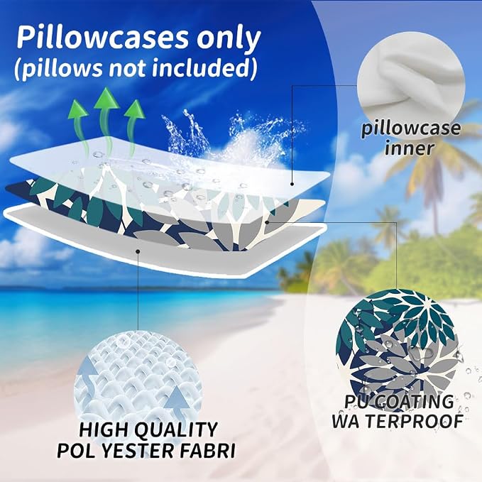 DFXSZ Pack of 2 Outdoor Waterproof Throw Pillow Covers 20x20 Dark Blue Grey | Polyester Colorful Spring Summer Floral Decorative Cushion Cases(NO INSERT),For Couch Patio Funiture Garden Home Decor