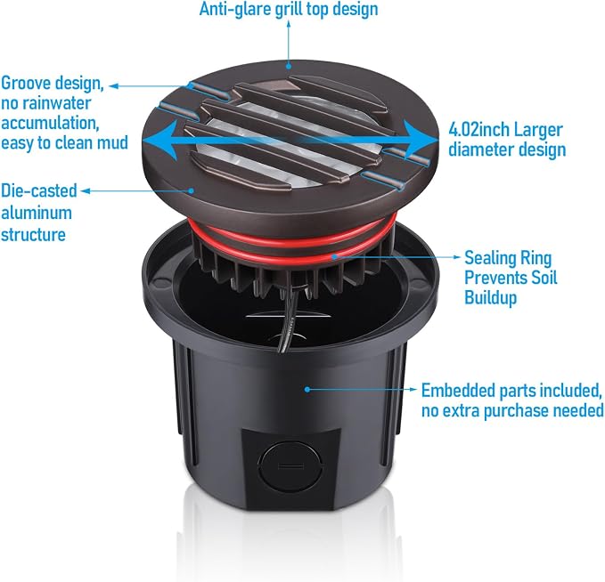 LEONLITE 6-Pack Dia. 4 Inch 5CCT Well Light Grated Top Oil Rubbed Bronze | 12-24V AC/DC, CRI90, 1800K/2700K/3500K/4000K/5000K, Landscape LED In Ground Outdoor, Low Voltage Garden Landscaping, Aluminum