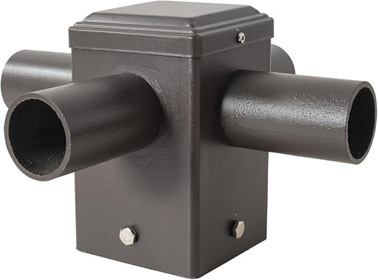 90 Degree Square Horizontal Tenon Adaptor with 4 Arms, Dark Bronze Heavy Duty Steel 4" Square Pole to Tenon, Top Tenon for 2 3/8" Slip Fitter Mount Led Shoebox Light 4 Fixture