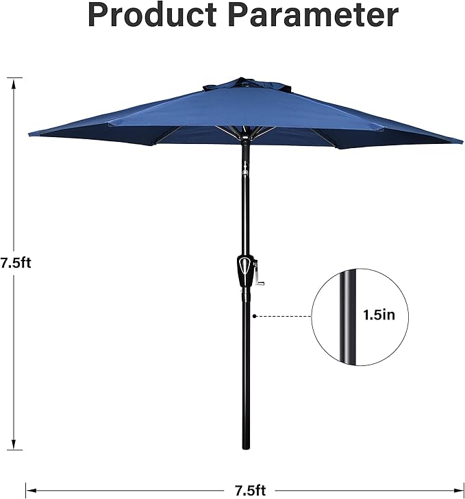 YSSOA 2 Pack 7.5' Patio Umbrella Outdoor Table Market Yard Umbrella with 6 Sturdy Ribs, Blue