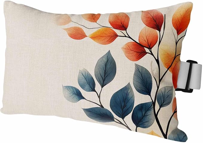 Outdoor Pillow for Chaise Lounge Chair, Farmhouse Orange Blue Leaves Waterproof Throw Pillow 11x16in Set of 1,Recliner Head Pillows for Garden Beach, Country Watercolor Botanical Patio Pillowcase