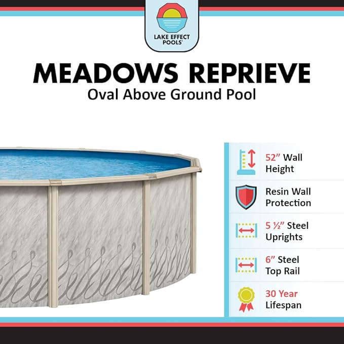 Lake Effect Pools 'Meadows' 12 ft x 18 ft Oval Above Ground Swimming Pool | 52 Inch Steel Side Walls | Kit Includes: 25 Gauge Overlap Liner & Widemouth Skimmer