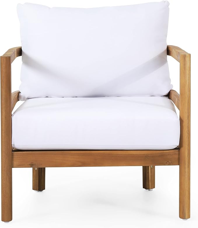 Christopher Knight Home Molly 5-Piece Patio Furniture Set, Solid Wood Outdoor Conversation Set with Coffee Table, Outdoor Sofa Set with Loveseat, Club Chairs And 3-Seater Sofa for Backyard, Teak+White