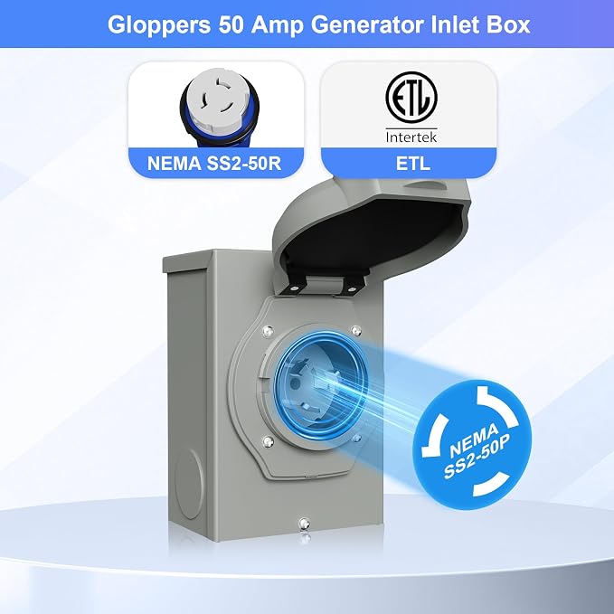 50 Amp Generator Inlet Box Pre-Drilled, NEMA SS2-50P 30A 125V/250V Generator Power Inlet Box for 3 Prong Generator Cord ETL Listed, Waterproof Dust Proof for Outdoor Use