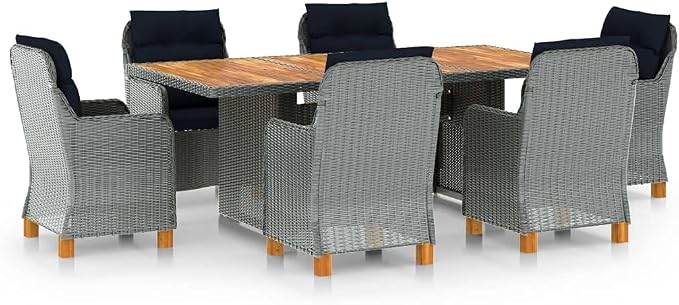 7 Piece Patio Dining Set with Cushions Poly Rattan,Outdoor Dining Set,Garden Dining Set,Terrace Tables and Chairs,Lounge Seat,Garden Furniture,for Homes,Offices,Living Room,Cafes,Light Gray