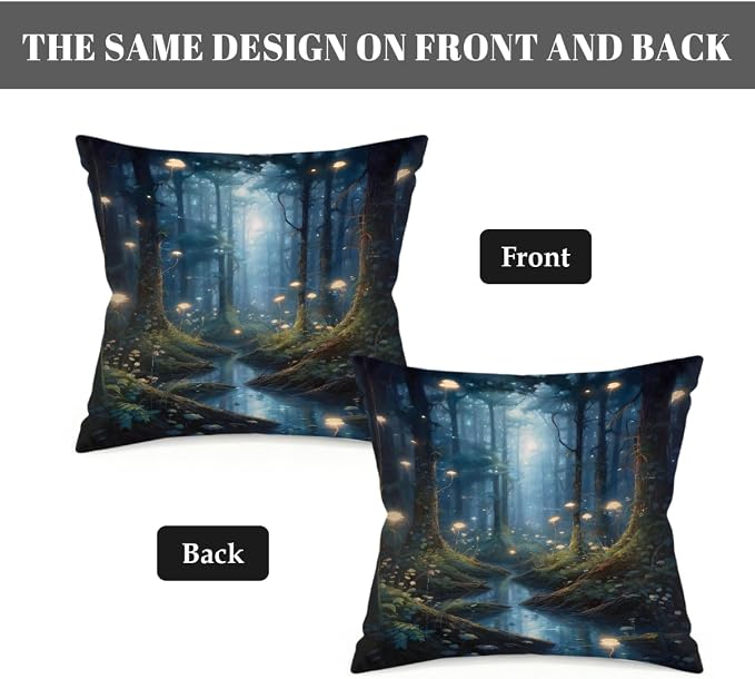 16x16 Inch Outdoor Pillow Covers Set of 2 Waterproof Throw Pillow Covers Decorative Couch Cushion Covers Art Forest River Square Pillowcases Protectors for Patio Garden Sofa
