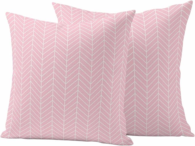 Outdoor Waterproof Throw Pillow Covers Set of 2 Pink Chevron Stripes Pillowcases 16x16 Inches Modern Geometric Texture Decorative Pillows Cushion Case Patio Pillows for Couch Bed Chair Garden