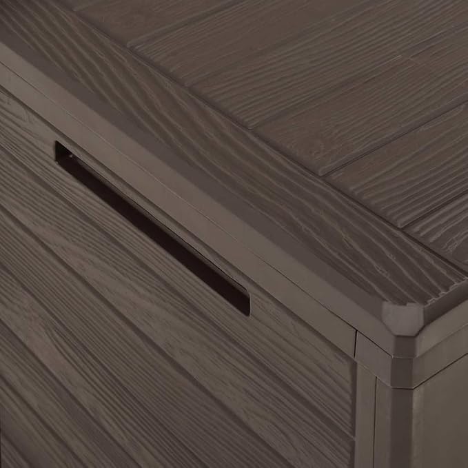 Brown Polypropylene Storage Box 30.7 x 17.3 x 21.7 in, 50.4 Gallon Capacity, Rectangular Garden and Patio Organizer for Outdoor Cushions Tools Gear, Durable Weatherproof