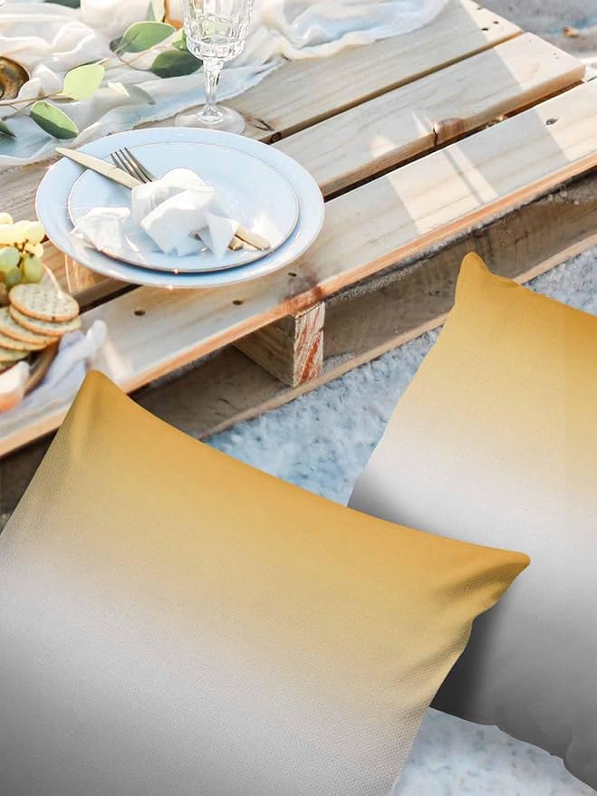 Outdoor Waterproof Throw Pillow Covers Set of 2 Yellow and Grey Ombre Pillowcases 24x24 Inches Gradient Color Patio Decorative Pillows Cushion Case Patio Pillows for Couch Bed Chair Garden