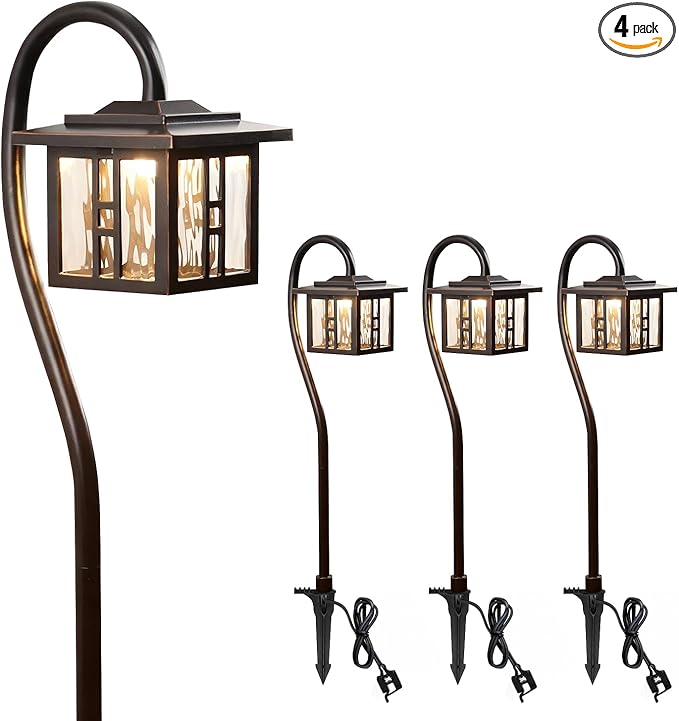LITFIT Low Voltage Landscape Lighting 4-Pack, Aluminum 12V 3000K Electric Pathway Lights, Waterproof ORB Color Wired Path Lights with Connectors for Walkway Yard Garden, 50000H Integrated LED
