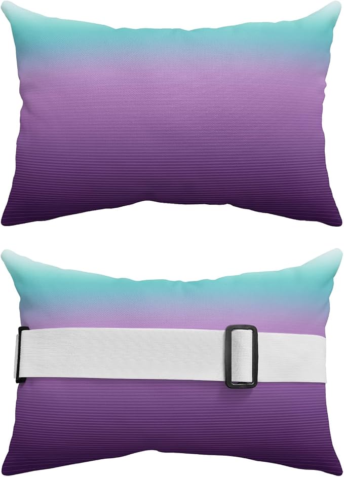 Outdoor Pillows Covers with Inserts Teal Turquoise Purple Ombre Stripe Line Gradient Waterproof Pillow with Adjustable Strap Throw Pillows for Patio Furniture Pool Lounge Chair, 11x16 Inch, 2PCS