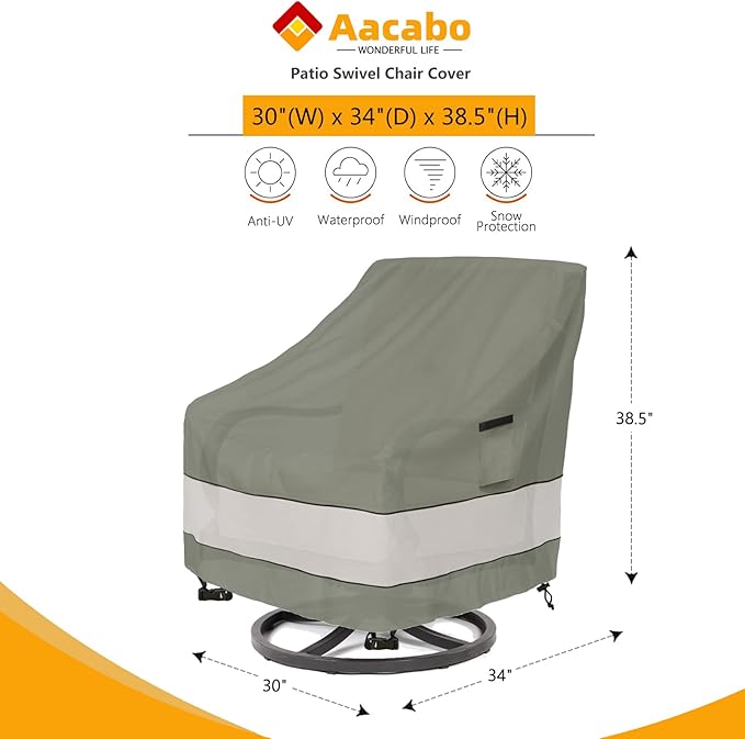 Patio Chair Covers Waterproof Patio Furniture Covers,30W x 34D x 38 H Inches Outdoor Swivel Chair Cover 4 Pack -Grayish Green