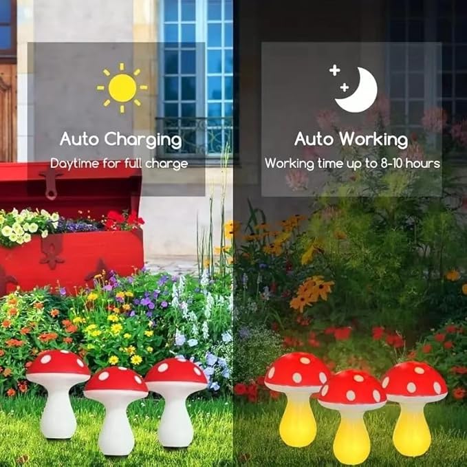 20 Pack LED Outdoor Solar Ground Plug-in red Color Mini Mushroom Warm Lights, Waterproof Solar Courtyard Decoration Cute Little Mushroom Light, with 8 Lighting Modes.