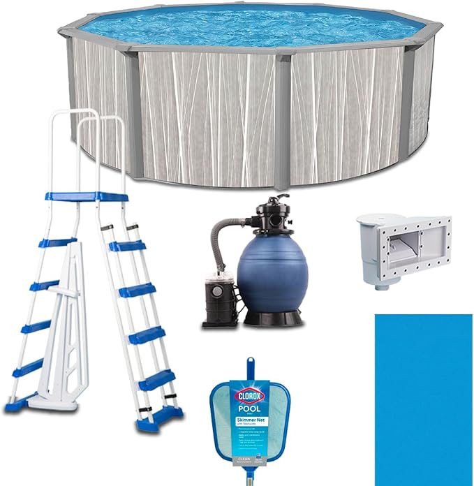 WaterThat Steel Frame Above-Ground Pool Kit, DIY Family Size Backyard Pool with Sand Filter Pump, Ladder, Liner, Skimmer, and Net (Ashland, 15' x 52")