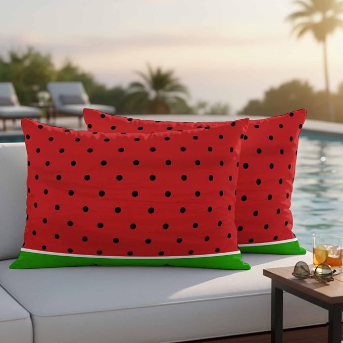 JasmineM Outdoor Pillow Cover 12x20 Inches Set of 2 Watermelon Fruit Waterproof Throw Pillow Covers Red Green Decorative Pillowcases Garden Cushion Case for Patio Couch Sofa