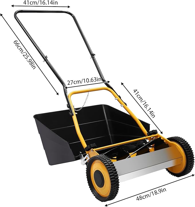 Push Lawn Mower 14 Inch 4-Blade Reel Lawn Mower Rotary Mower with Grass Catcher(Orange Black)