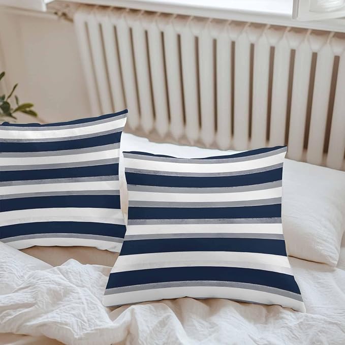 Minimalist Blue Grey White Line Outdoor Pillow Covers 20x20in Pack of 2 Waterproof Pillowcase Classic Colorful Ombre Stripe Decorative Throw Cushion Case for Patio Couch Sofa