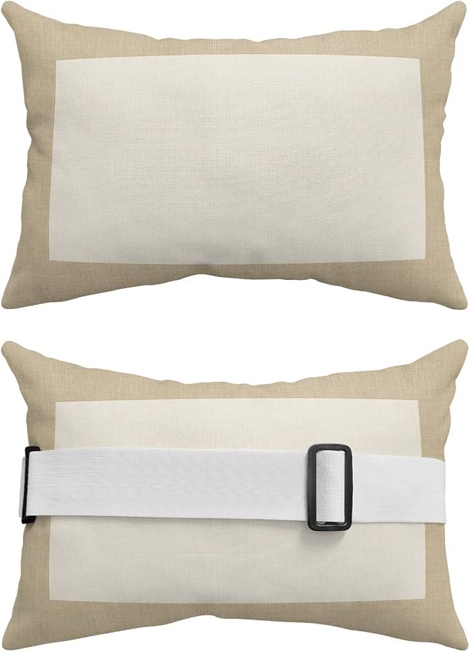 Outdoor Pillows Covers with Inserts Country Vintage Linen Texture Waterproof Recliner Pillow with Adjustable Strap Throw Pillows for Patio Furniture Pool Lounge Chair, 11x16 inch, 1PCS