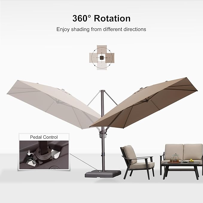 PURPLE LEAF 10' X 10' Patio Cantilever Umbrella Antique Bronze Square Outdoor Umbrella with 360° Rotation and Aluminum Offset Hanging for Garden Backyard Pool, Taupe