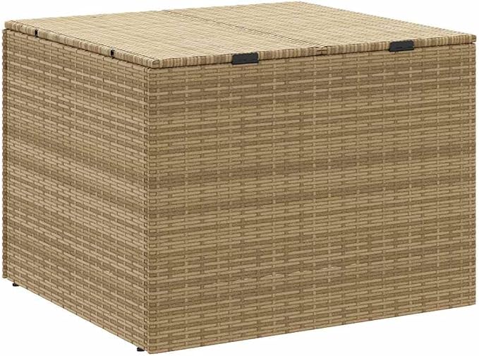 76.9 Gallon Mix Beige Poly Rattan Garden Storage Box with Water-Proof Inner Bag and Powder-Coated Steel Frame for Patio Cushions and Blankets