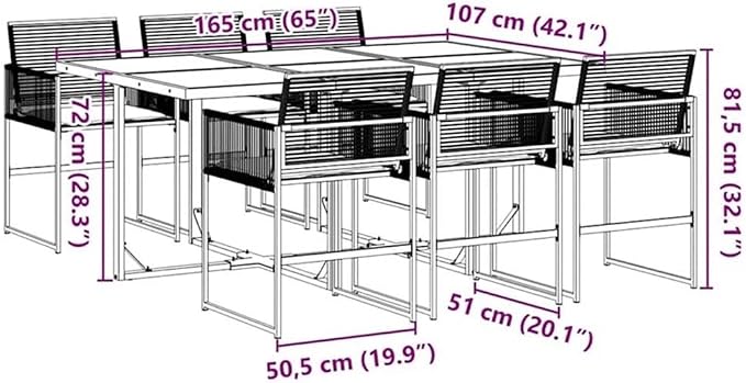 Afuera Living 7-Piece Patio Dining Set, Poly Rattan and Powder-Coated Steel, Black and Cream Finish, UV-Resistant Cushions, Tempered Glass Tabletop, Outdoor Use, Garden, Patio, Terrace Seating for 6