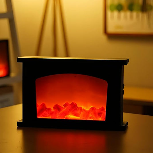 Simulated LED Fireplace Lantern USB & Battery Powered Flameless Light with Simulation Flame Table Decorative Lamp Mini Fireplace Ornament for Cozy Home Decor Free Standing Electric Log Burner