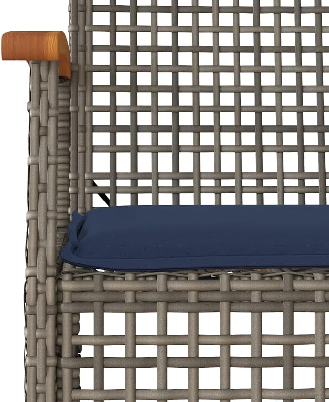 3 Piece Patio Dining Set with Cushions Gray Poly Rattan Outdoor Furniture Table and 2 Chairs for Garden Backyard, Navy Blue Cushions with Removable Covers, Tempered Glass UV-Proof Steel Frame