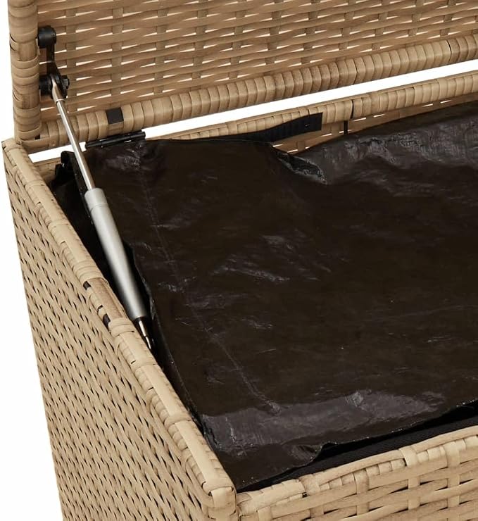 Garden Storage Box 190L Large Outdoor Storage Container with Wheels Mix Beige PE Rattan for Patio Balcony and Garden