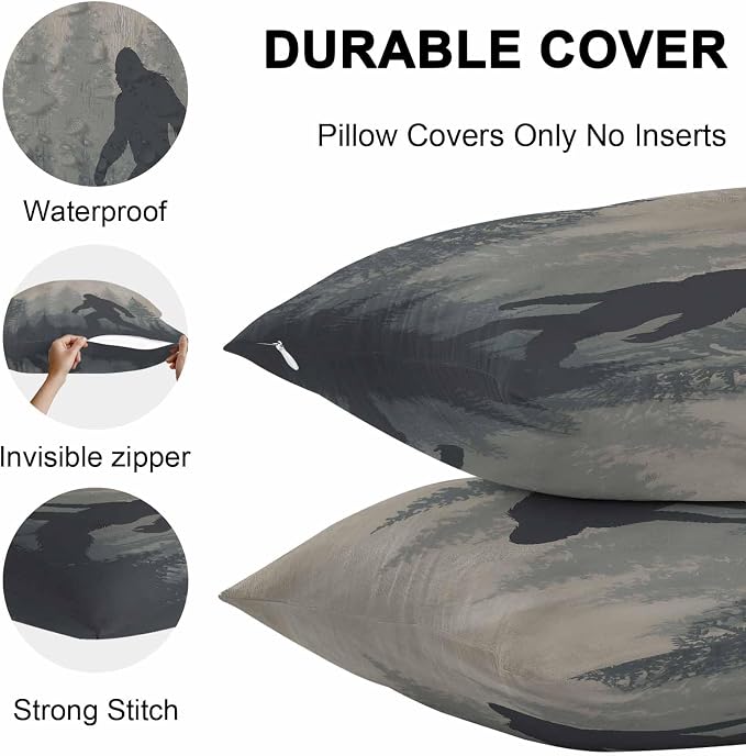 Forest Bigfoot Outdoor Pillow Covers Pack of 2 Vintage Sasquatch Animal Silhouette Foggy Dark Forest Plant Waterproof Pillow Covers Decor Cushion Cases for Patio Garden Tent Balcony Couch 26x26 inch