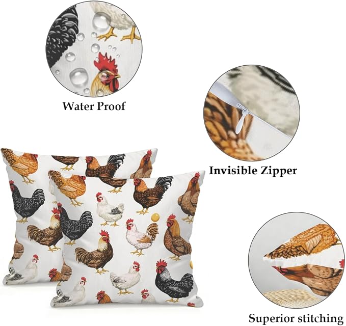 22x22 Inch Outdoor Pillow Covers Set of 2 Waterproof Throw Pillow Covers Decorative Couch Cushion Covers Chickens Egg Square Pillowcases Protectors for Patio Garden Sofa