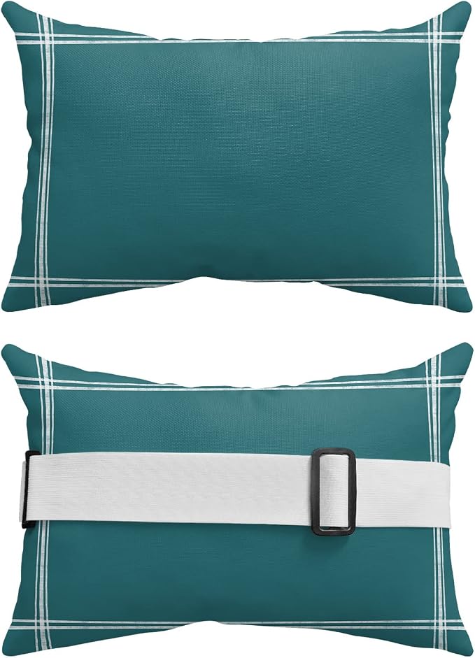 Outdoor Pillows Covers with Inserts Solid Color Teal Waterproof Recliner Pillow with Adjustable Strap Throw Pillows for Patio Furniture Pool Lounge Chair, 11x16 inch, 1PCS
