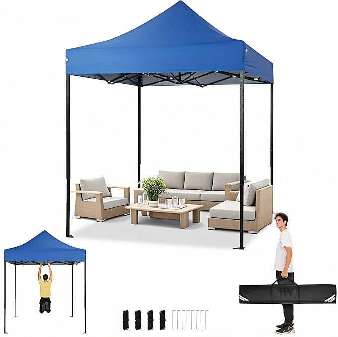COBIZI 6.6x6.6 Pop up Canopy Tent Heavy Duty Without Sidewalls, Easy Set-up Commercial Outdoor Party Tent, 100% Waterproof Wedding TGazebo, 3 Height Adjustable with Carry Bag, Blue