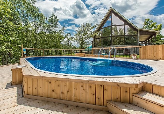 Lake Effect Pools 'Dominica' 12 ft x 24 ft Oval Step Ready Semi Inground Swimming Pool | 52 Inch Resin Protected Steel Sided Walls | Bundle Includes: 25 Gauge Overlap Liner & Widemouth Skimmer