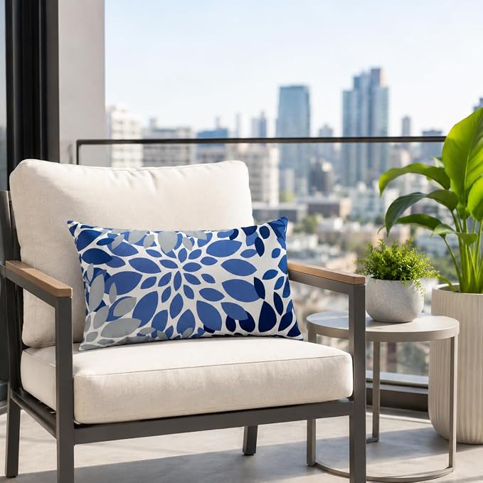 Outdoor Patio Lumbar Pillows Pack of 2, 12"x20" | Fade Resistant Outdoor Waterproof Lumbar Pillow with Inners Decorative Garden Lumbar Cushions for Home Patio Terrace Sofa