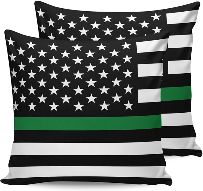Outdoor Waterproof Pillow Covers Set of 2, Thin Green Line Flag Border Patrol, Park Ranger and Conservation Officer Patio Throw Pillow Covers, Decorative Cushion Case for Sofa Furniture, 24x24 Inch