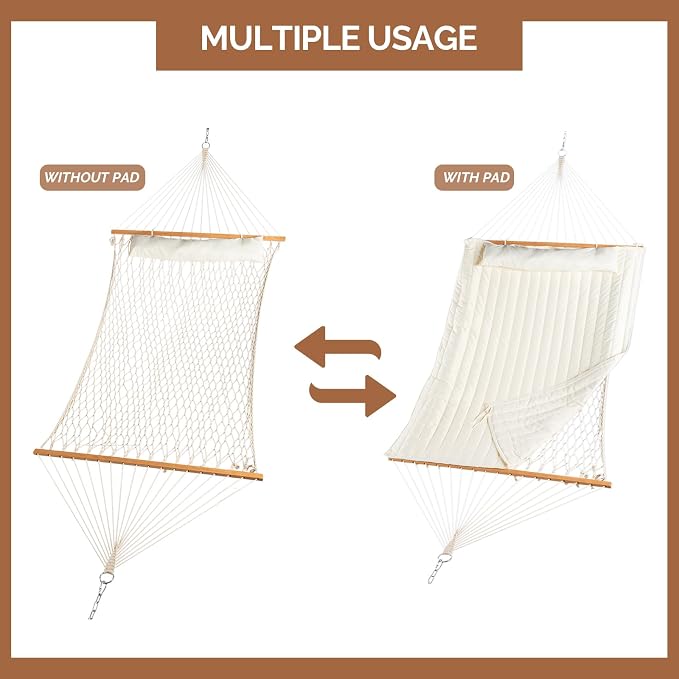Heavy Duty Double Hammock with Stand – Heavy Duty 2-Person Hammock Set for Outside, Adjustable Patio Swing Hammock Chair Patio Furniture, Backyard Garden Porch Furniture, Beige