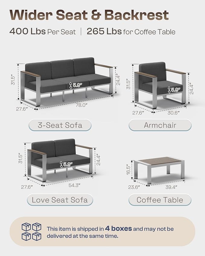 Outdoor Patio Furniture Set, 7 Seats Outdoor Patio Conversation Sets with Wide Seat and Ergonomic Washable Thick Cushions, Modern Patio Sectional Furniture for Balcony, Porch