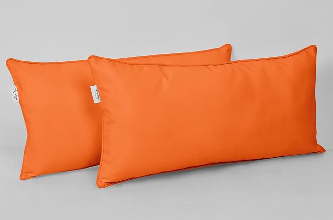Indoor/Outdoor Polyester Fabric Lumbar Pillow Cover, All-Weather Waterproof Rectangular Cushion Case for Patio Furniture, 12 x 20 Set of 2 -Coral Orange