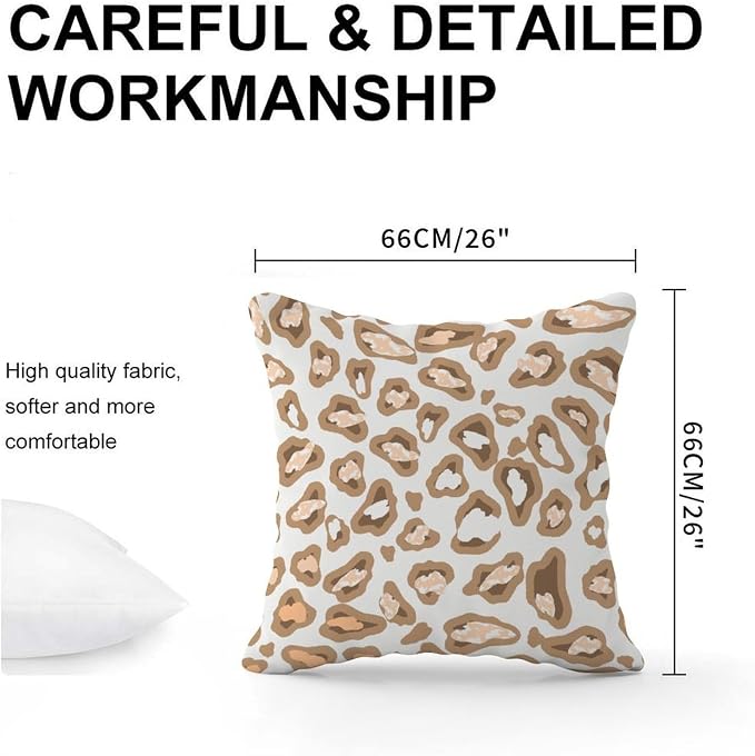 Throw Pillow Covers Chinoiserie Cheetah Print Pillows Retro Light Brown and Light Gray Pillow Cover Accent Outdoor Waterproof Decorative Pillow Cover for Patio Garden Couch Tent 26x26 in