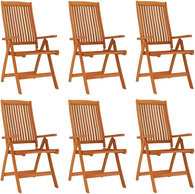 7-Piece Solid Eucalyptus Wood Patio Dining Set, Reddish-Brown | Includes 1 rectangular table and 6 chairs with a protective oiled finish, seating 6 people for backyard dining.