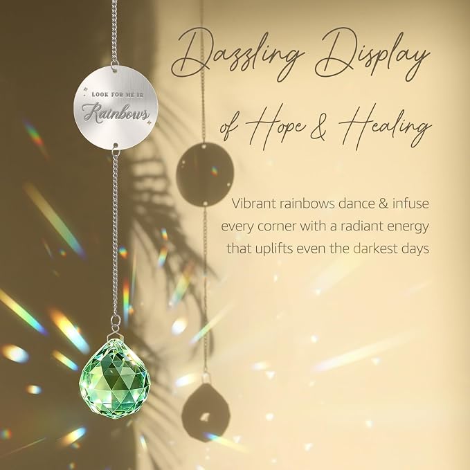 Mooncraftlogy Memorial Gifts for Loss of Loved One, Unique Sympathy Idea, Green Crystal Ball Grief Suncatcher, Rainbow Bereavement Box for Mom Dad Husband Son Daughter