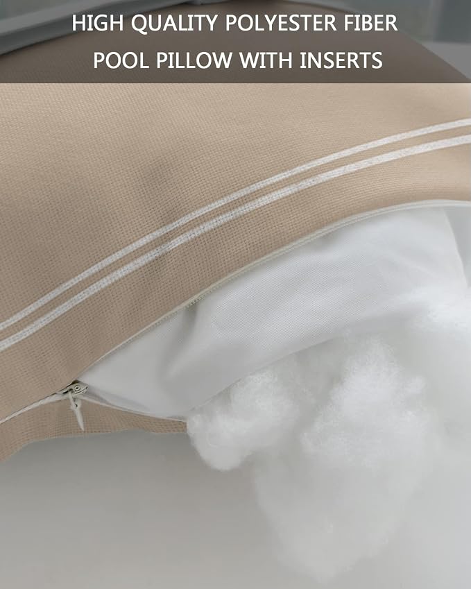 Outdoor Pillows Covers with Inserts Solid Color Light Khaki Waterproof Recliner Pillow with Adjustable Strap Throw Pillows for Patio Furniture Pool Lounge Chair, 11x16 inch, 1PCS